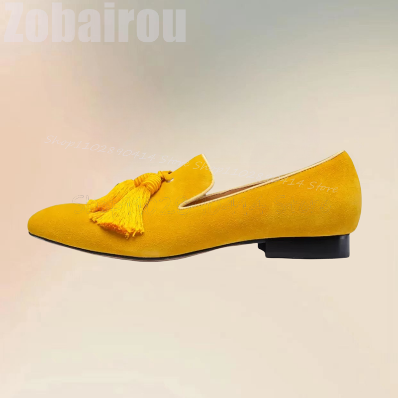 Men Shoes Yellow - Yellow Tassels Decor Suede Low Top