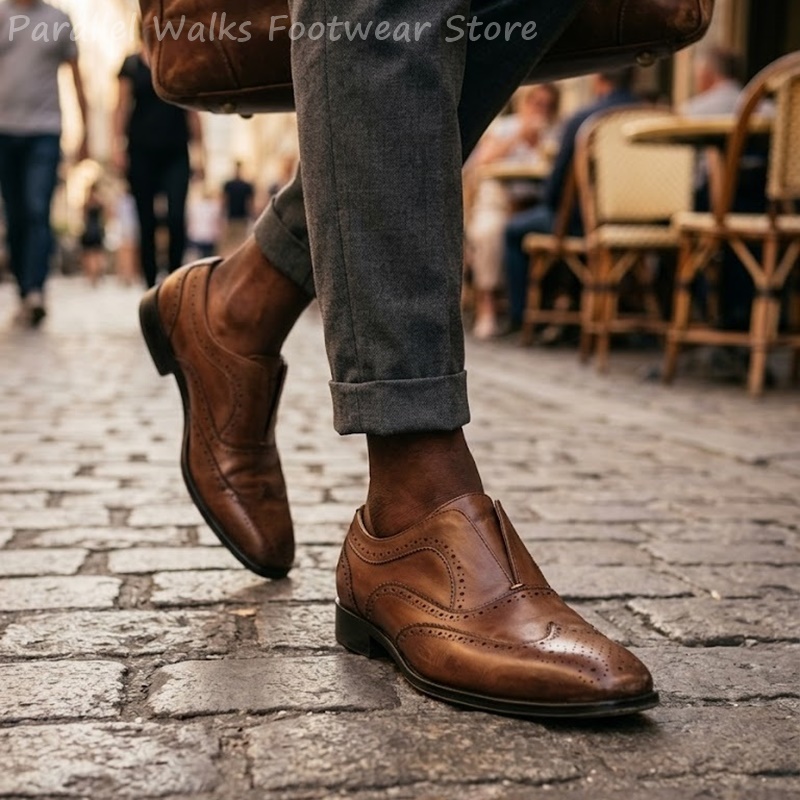 Men'S Shoes Brogues - Mens Brown Leather Brogue Shoes Slip