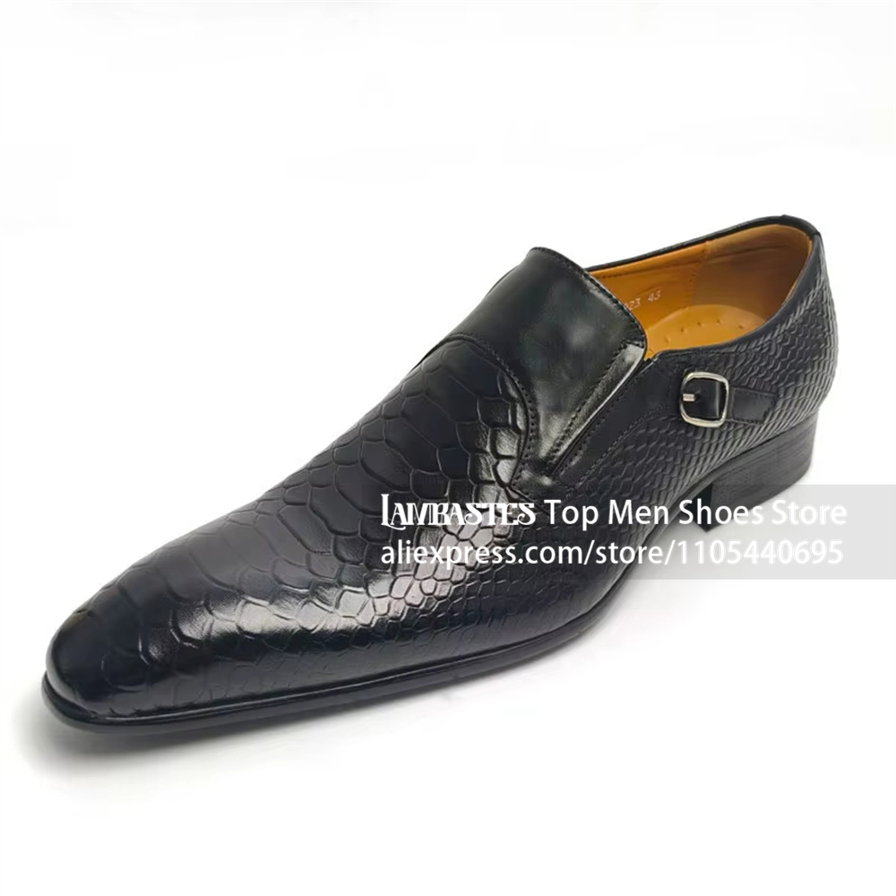 Black Snake Embossed Side Buck - đánh giá và giá Monk Strap Shoe