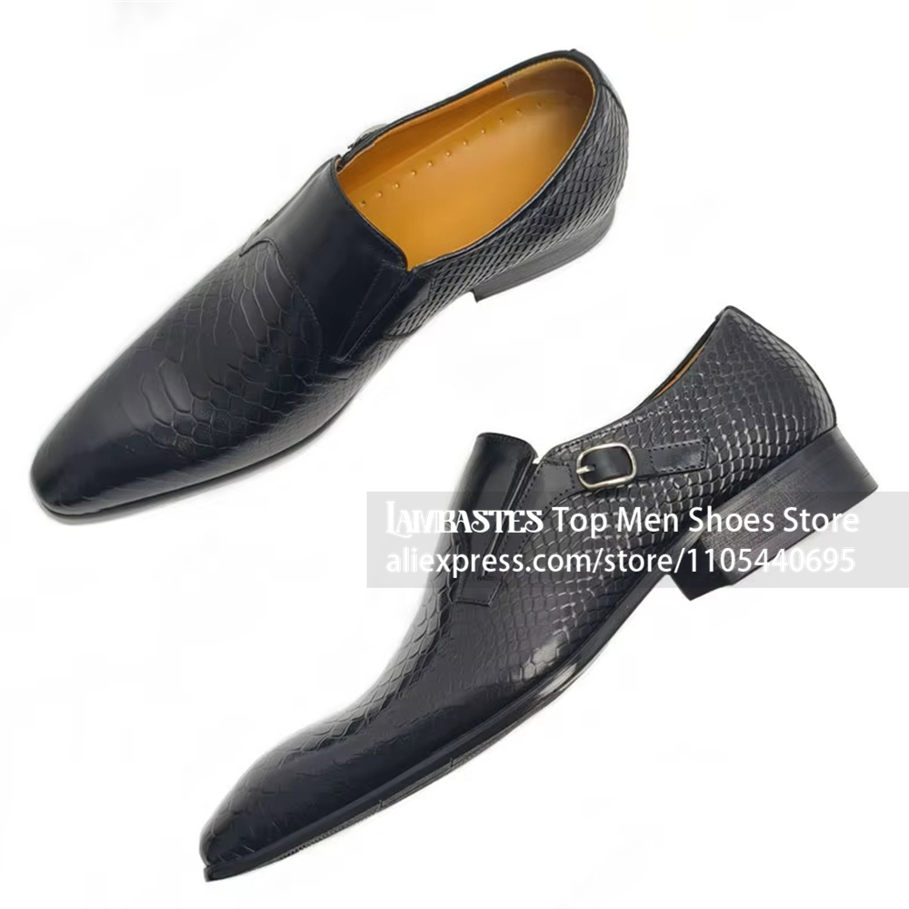 Black Snake Embossed Side Buck - đánh giá và giá Monk Strap Shoe
